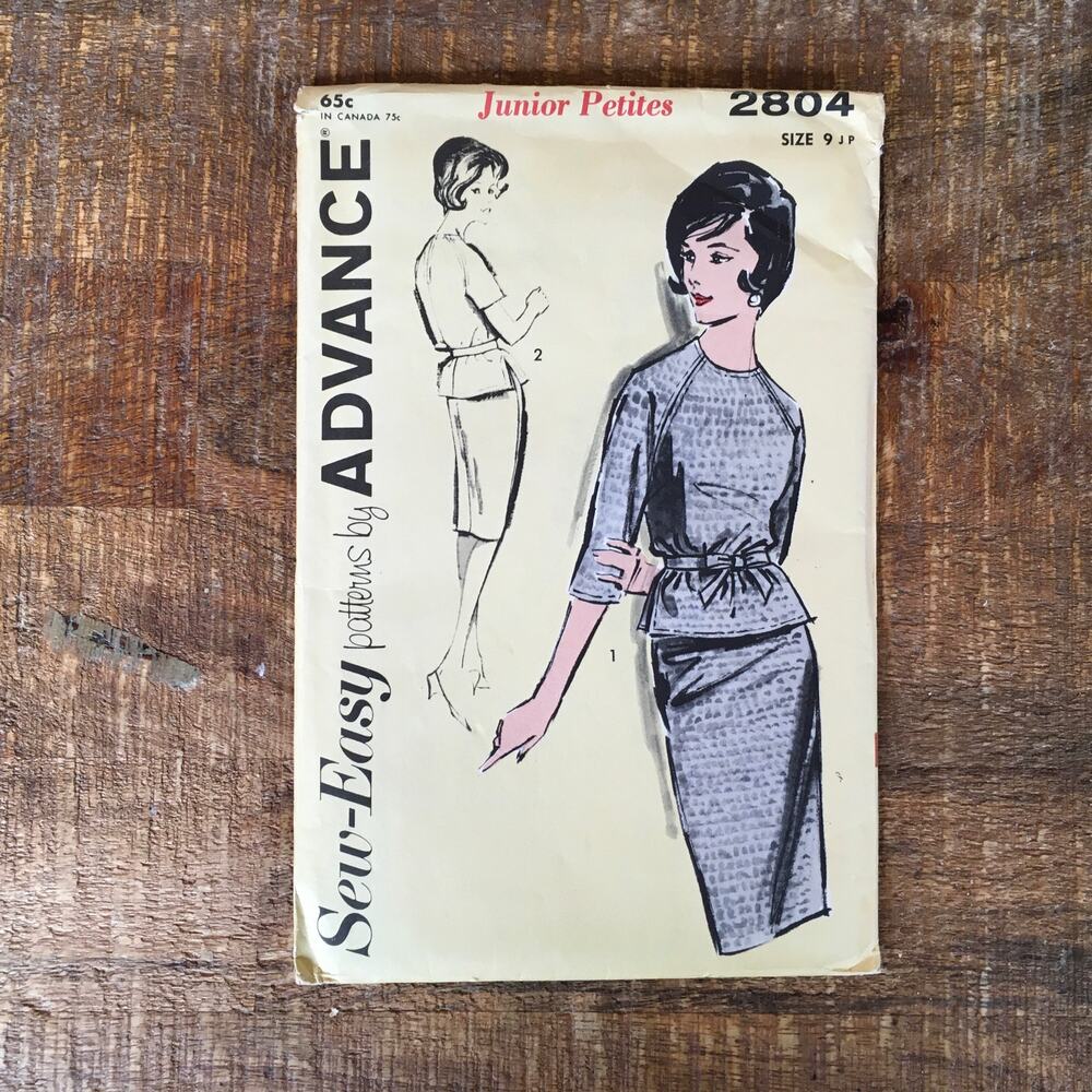Sew Easy Advance Sewing Pattern 2804 Vintage Jr Petite 2 piece Dress 60s 9 UNCUT